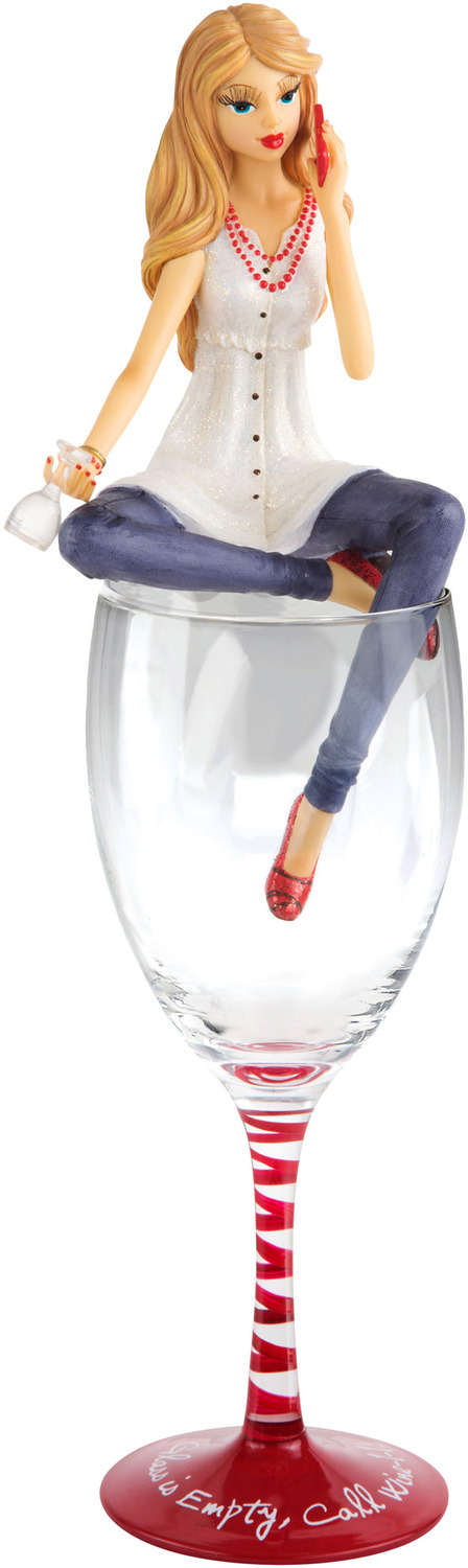 Glass is empty, Call Wine-1-1!      by Hiccup - <em>Empty</em> - Girl Figurine & Wine Glass -