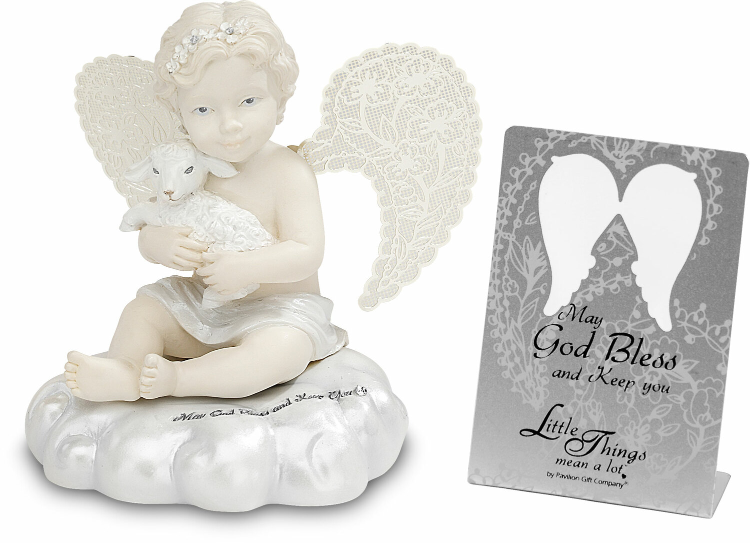 May God Bless and Keep You by Little Things Mean A Lot - May God Bless and Keep You - 3.5" Cherub Holding Lamb