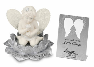 Tiny Wings by Little Things Mean A Lot - 3.5" Cherub Holding Flowers