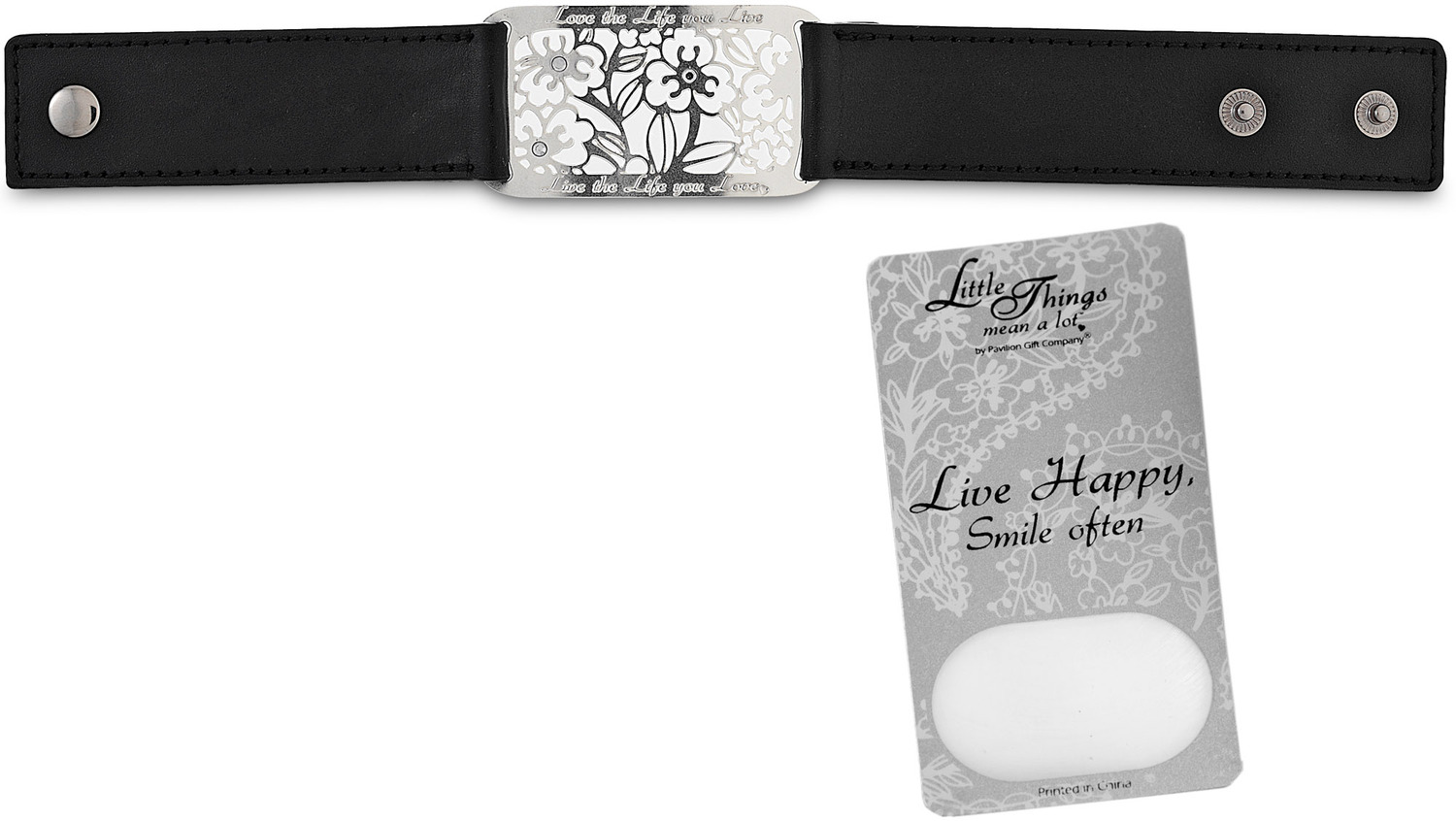 Love the Life... Bracelet by Little Things Mean A Lot - Love the Life... Bracelet - 8.5" x 1" Black Leather