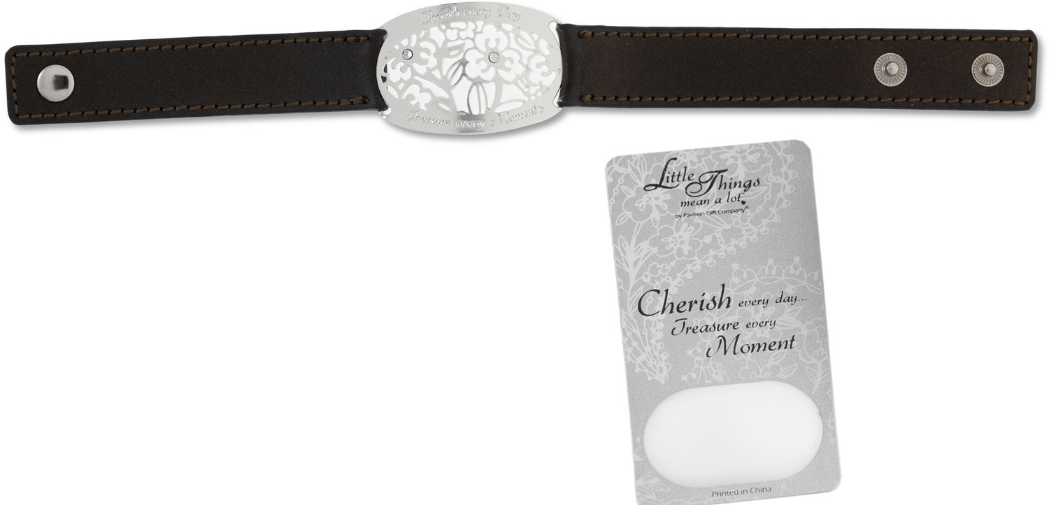 Cherish Bracelet by Little Things Mean A Lot - Cherish Bracelet - 8.5" x 0.75" Bronze Leather