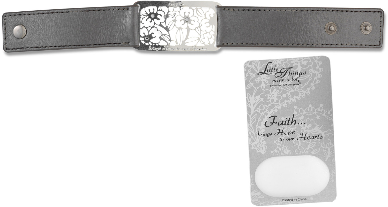 Faith Bracelet by Little Things Mean A Lot - Faith Bracelet - 8.5" x 1" Silver Leather