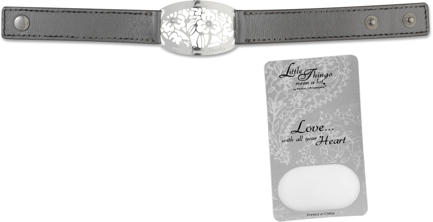 Love Bracelet by Little Things Mean A Lot - Love Bracelet - 8.5" x 0.75" Silver Leather