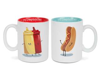 Hot Dog and Mustard & Ketchup  by Late Night Snacks - 18 oz Mug Set