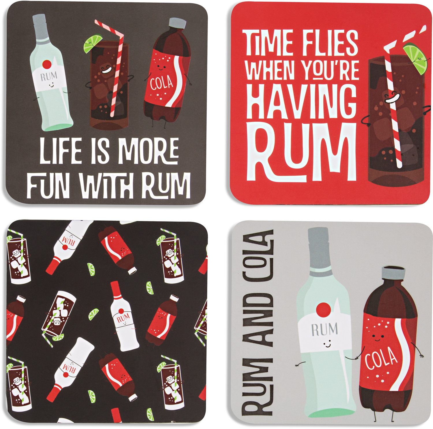 Rum & Cola by Late Night Last Call - Rum & Cola - 4" (4 Piece) Coaster Set with Box