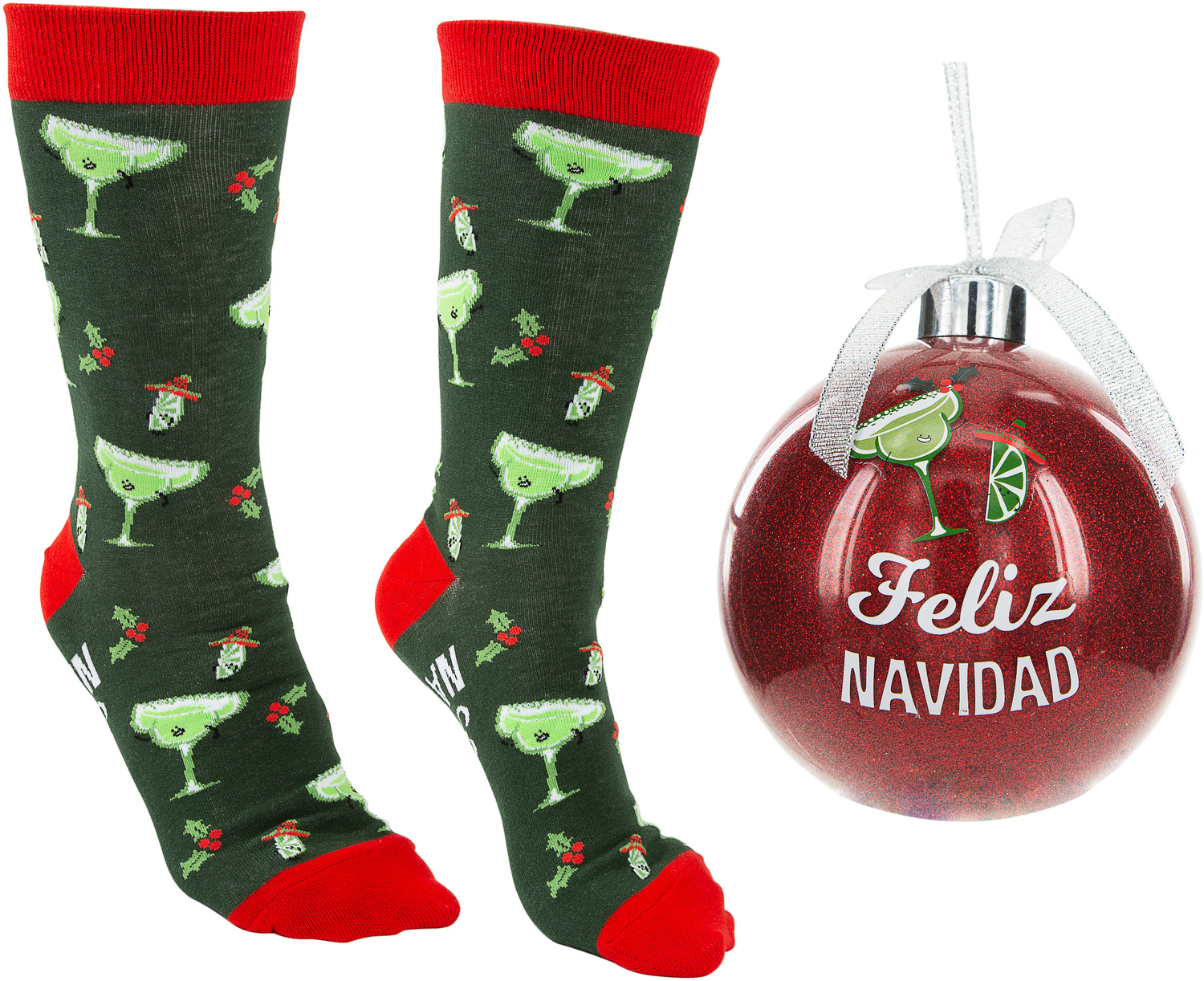 Feliz Navidad by Late Night Last Call - Feliz Navidad - 4" Ornament  with Unisex Holiday Socks