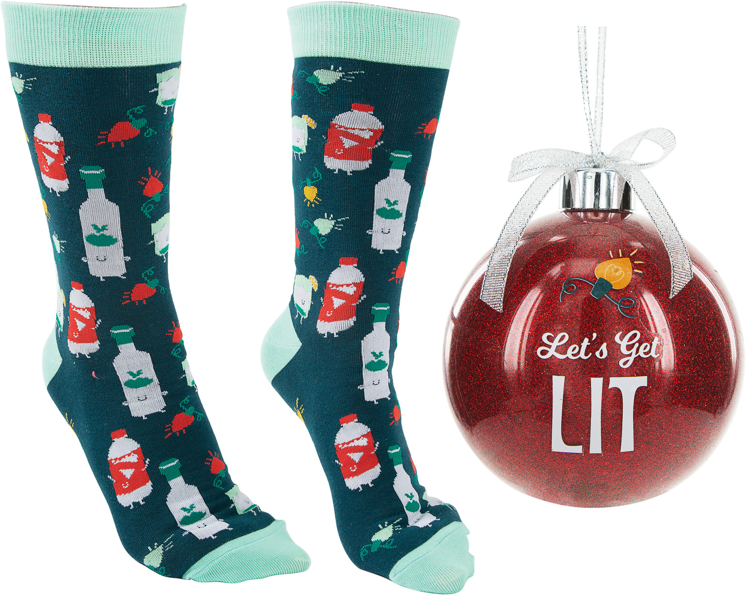 Get Lit by Late Night Last Call - Get Lit - 4" Ornament  with Unisex Holiday Socks