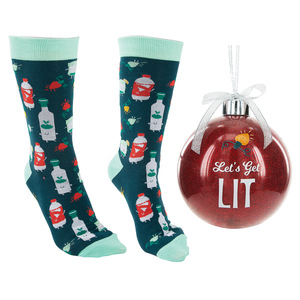 Get Lit by Late Night Last Call - 4" Ornament  with Unisex Holiday Socks
