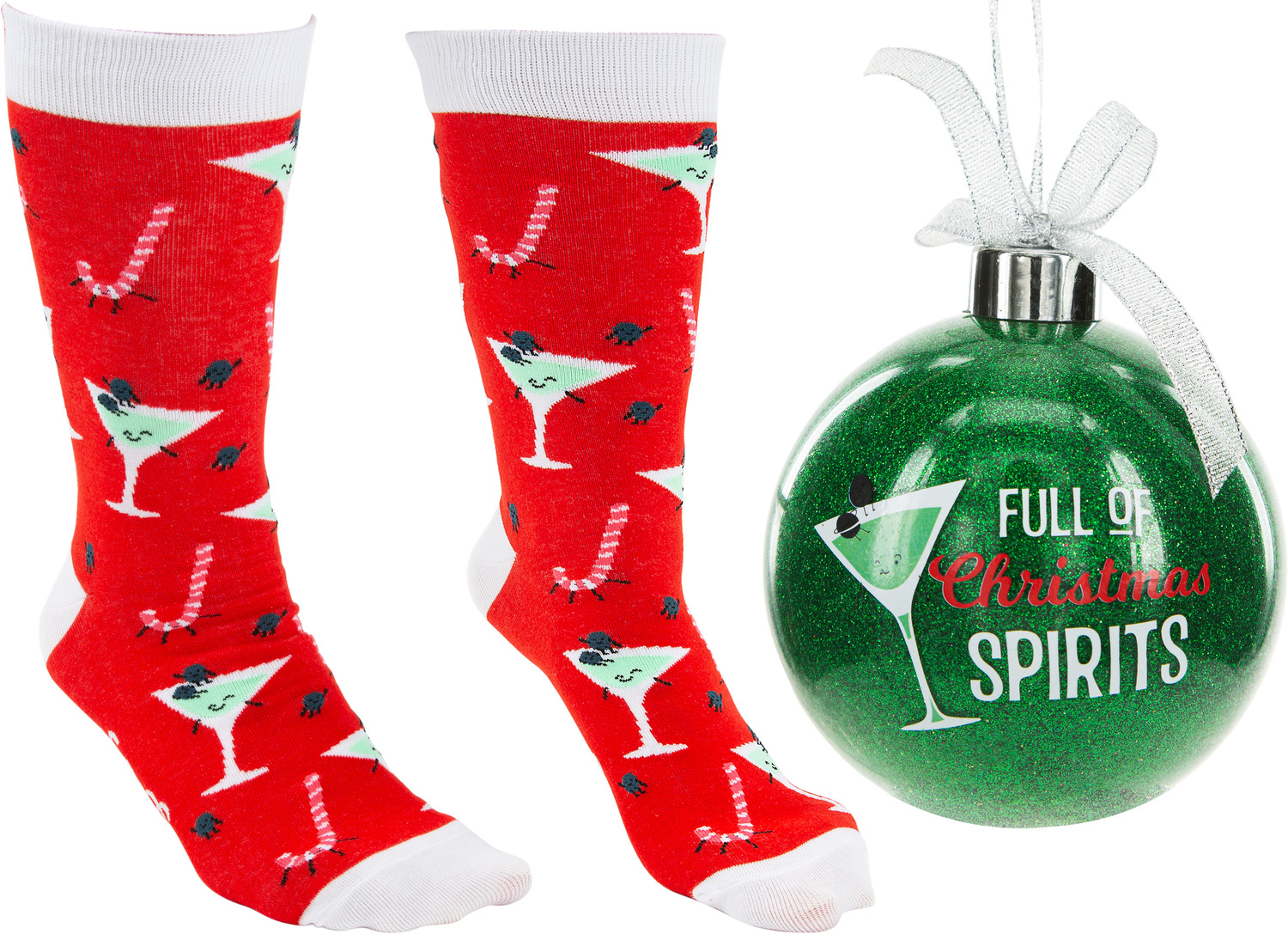 Christmas Spirits by Late Night Last Call - Christmas Spirits - 4" Ornament  with Unisex Holiday Socks