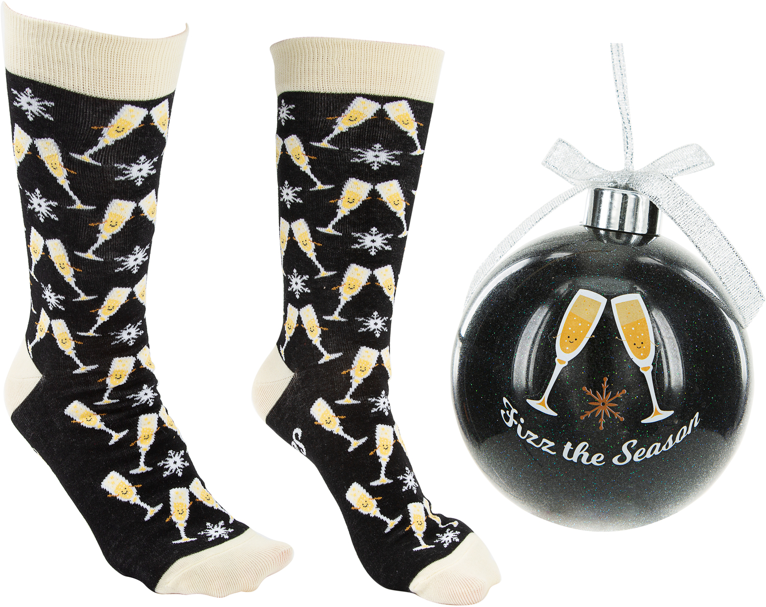 Fizz the Season by Late Night Last Call - Fizz the Season - 4" Ornament  with Unisex Holiday Socks