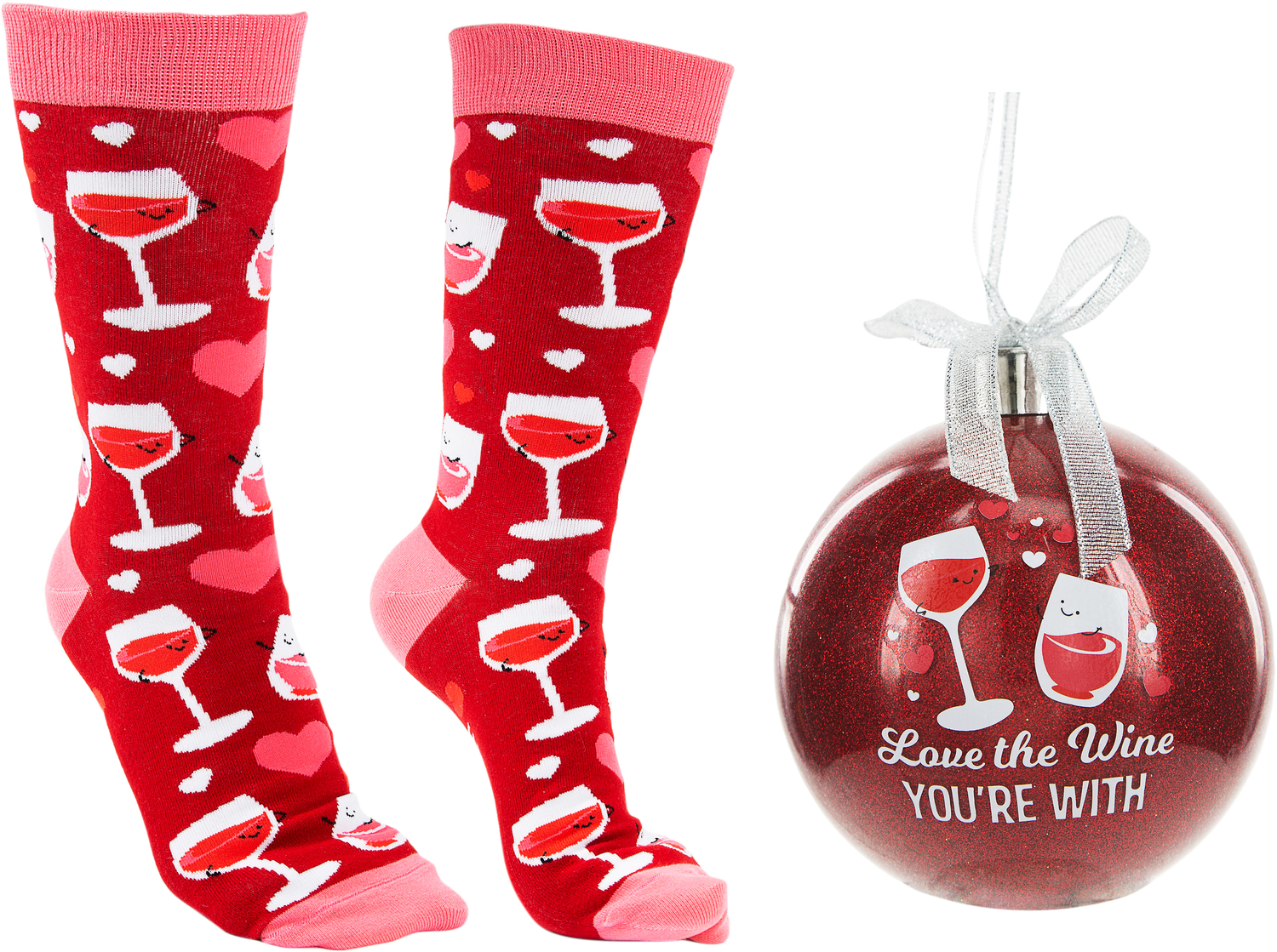 The Wine You're With by Late Night Last Call - The Wine You're With - 4" Ornament with Unisex Holiday Socks