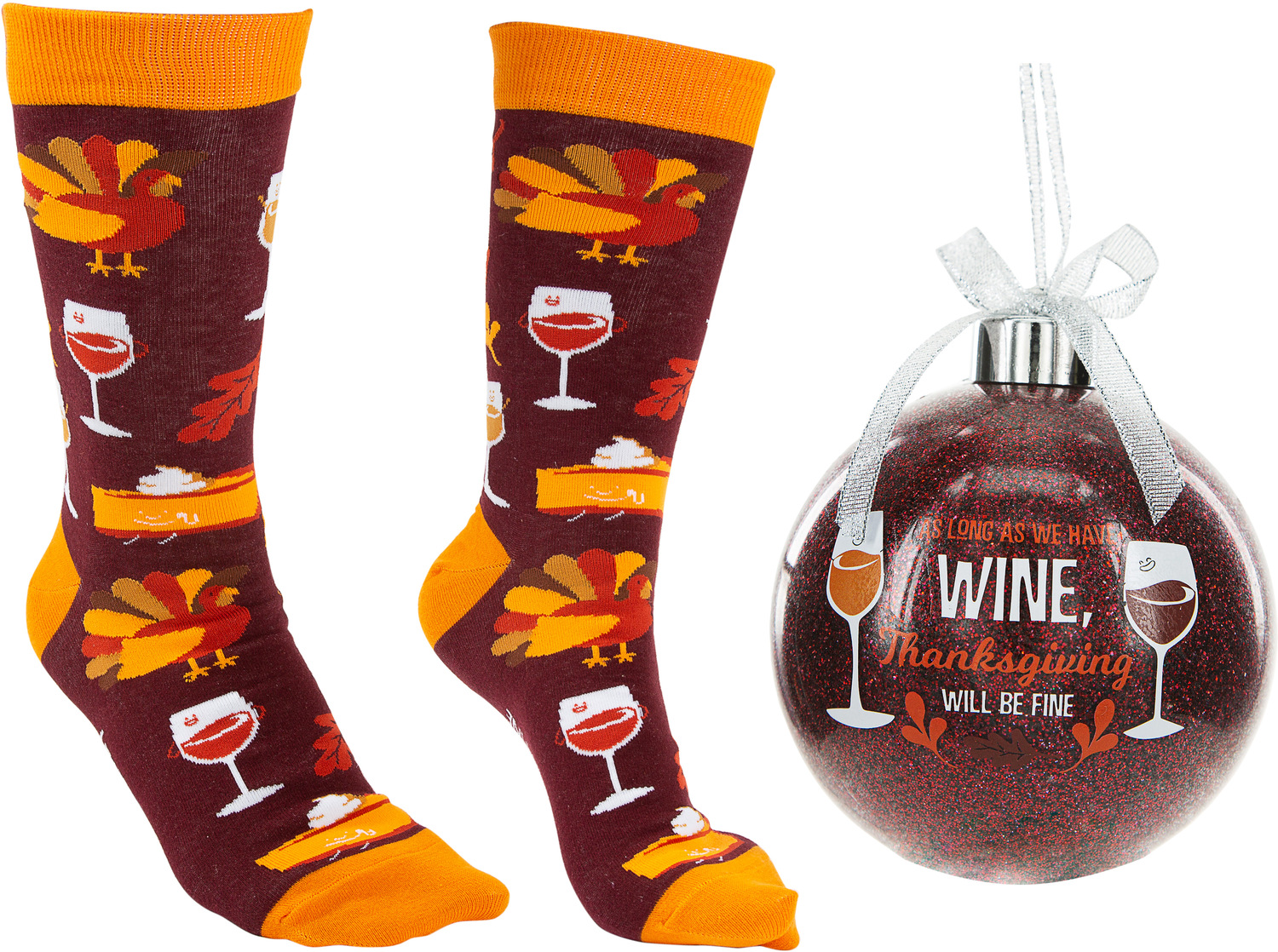 Thanksgiving by Late Night Last Call - Thanksgiving - 4" Ornament  with Unisex Holiday Socks