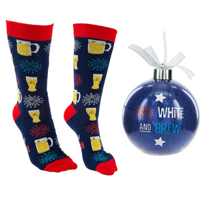 Red, White and Brew by Late Night Last Call - 4" Ornament  with Unisex Holiday Socks