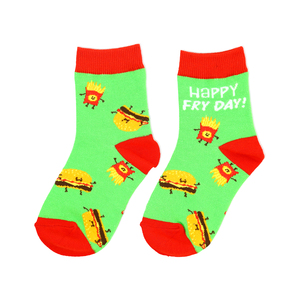 Burger and Fries by Late Night Snacks - S/M Youth Cotton Blend Crew Socks