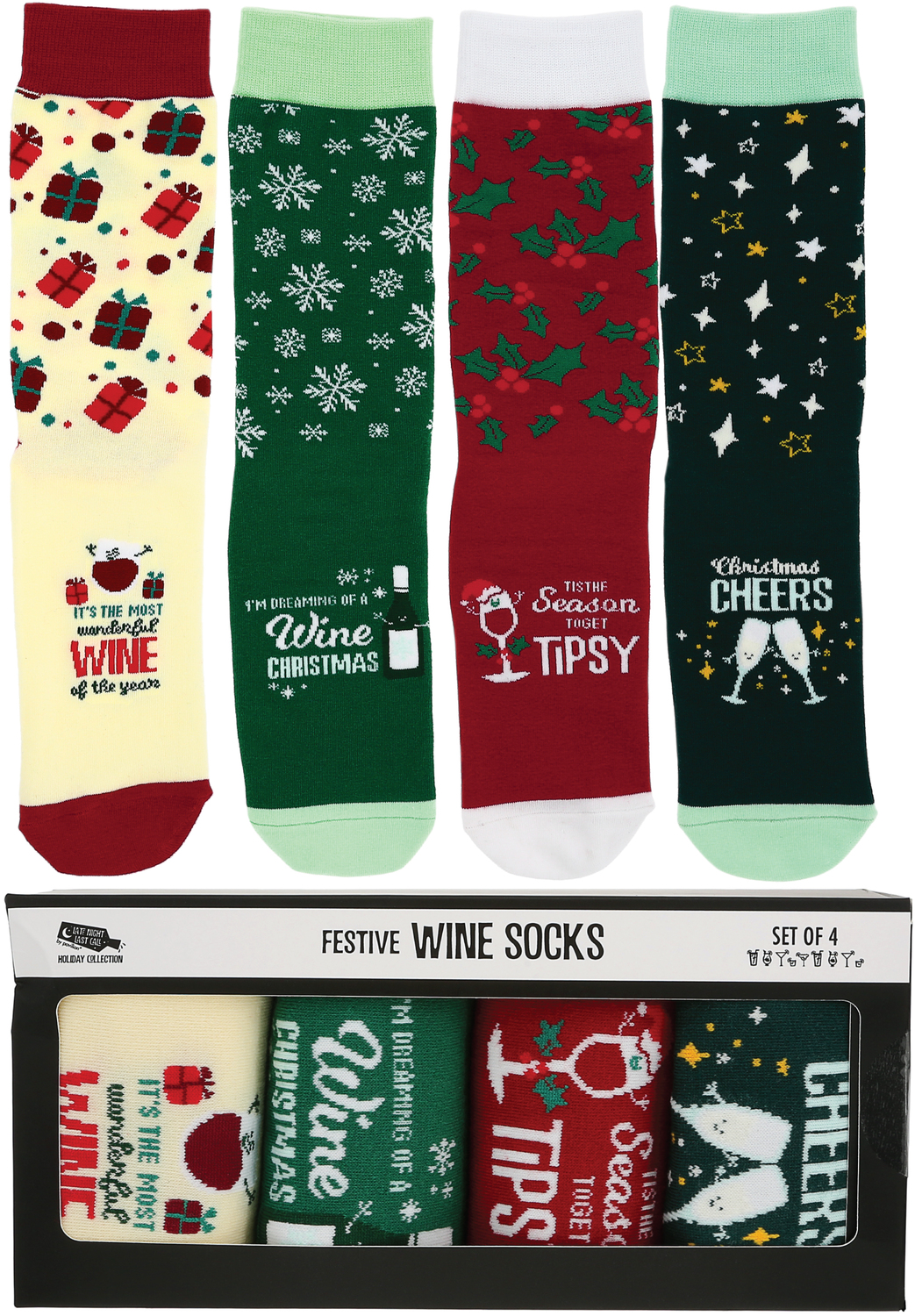 Christmas Wine by Late Night Last Call - Christmas Wine - M/L Unisex Crew Socks
(Set of 4 )