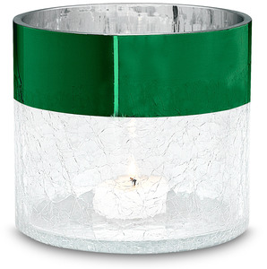 Green Metallic Rim Cylinder by Perfectly Paisley Holiday - 4" Crackled Glass Cylinder