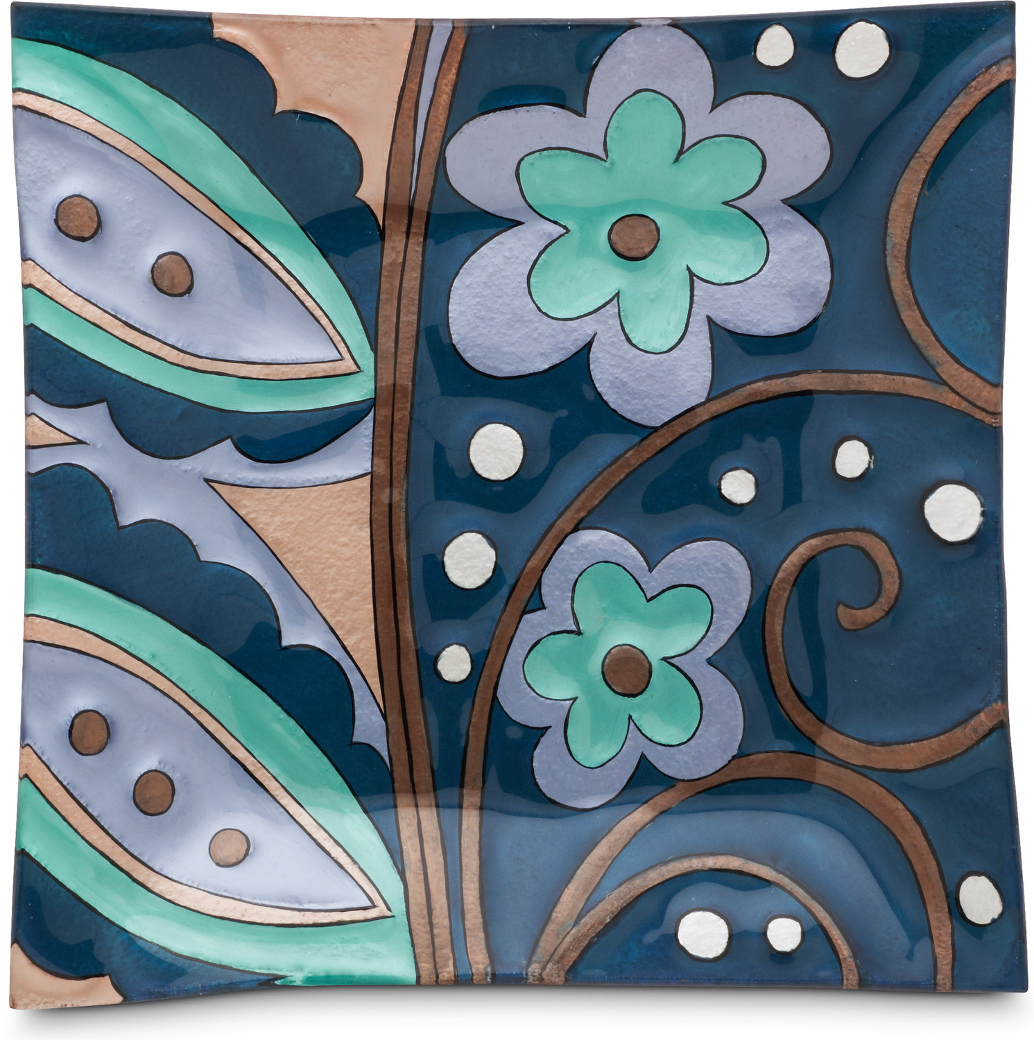 Simply Blue by Perfectly Paisley - <em>Floral Dream</em> - Fused Glass Decorative Plate -