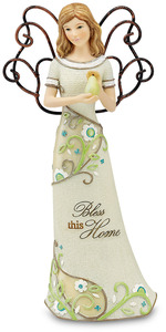 Bless this Home by Perfectly Paisley - 6" Angel Holding Pear