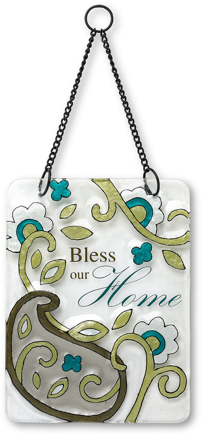 Bless our Home by Perfectly Paisley - Bless our Home - 6" x 8" Hanging Glass Plaque