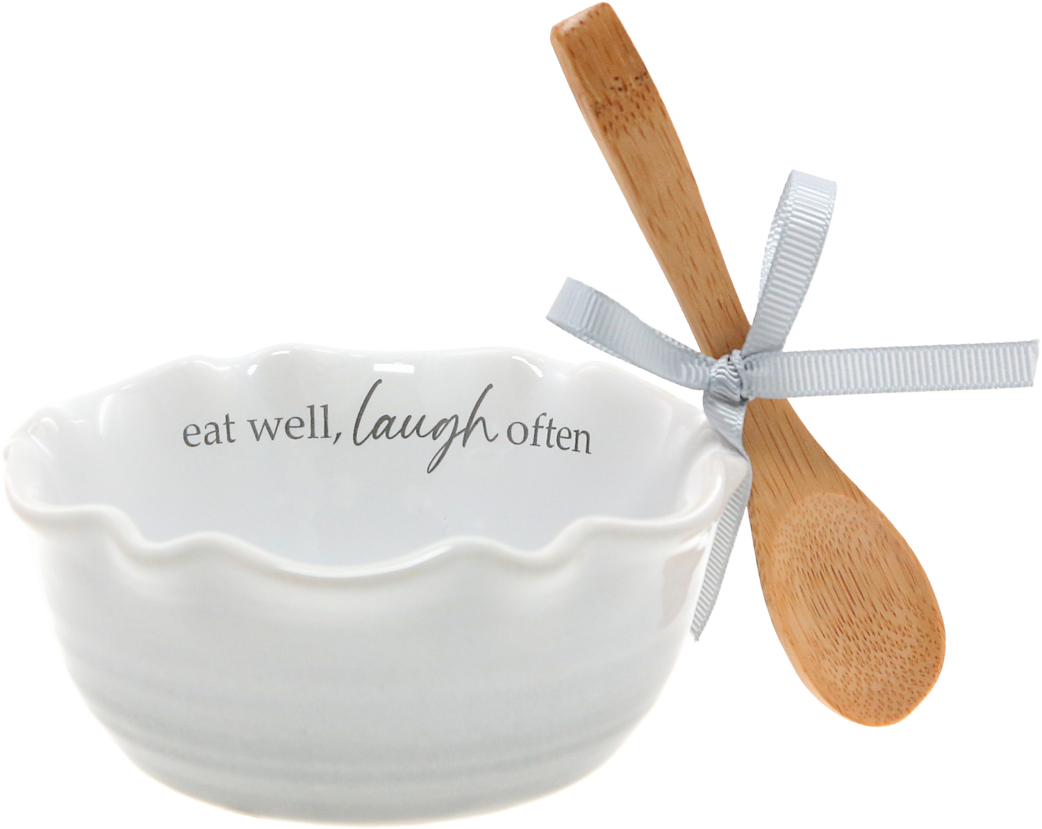 Eat well by Thoughts of Home - Eat well - 4.5" Ceramic Bowl with Bamboo Spoon