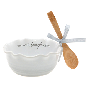 Eat well by Thoughts of Home - 4.5" Ceramic Bowl with Bamboo Spoon