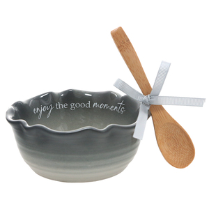 Enjoy Moments by Thoughts of Home - 4.5" Ceramic Bowl with Bamboo Spoon