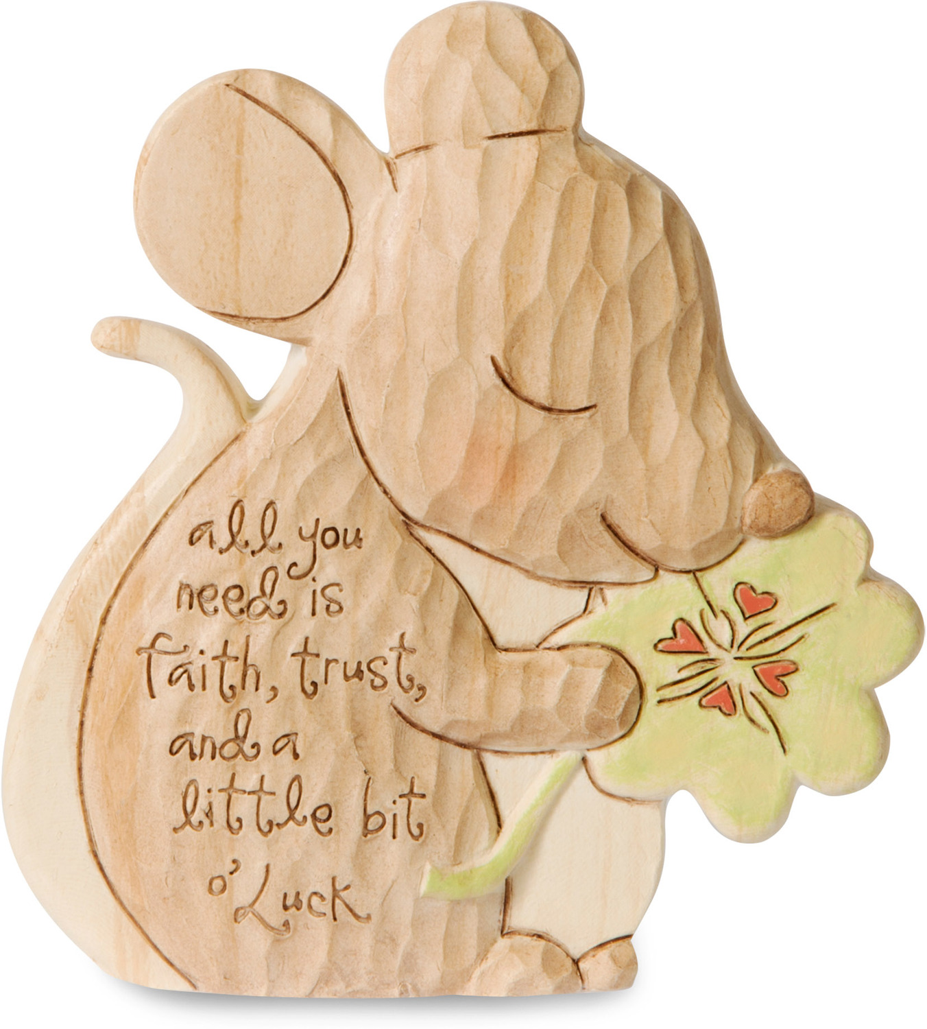 Little Bit O' Luck by Heavenly Woods - Small Painted Mouse Angel Figurine/Carving