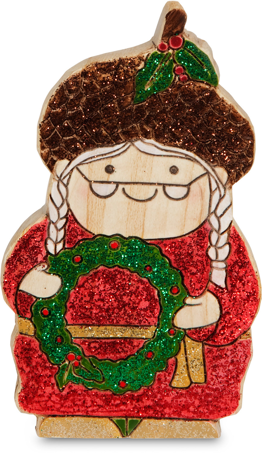 Happy Holidays by Heavenly Winter Woods - Happy Holidays - 4.5" Mrs. Claus Gnome holding Wreath Figurine