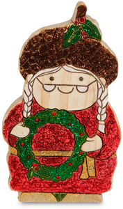 Happy Holidays by Heavenly Winter Woods - 4.5" Mrs. Claus Gnome holding Wreath Figurine