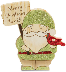 Merry Christmas by Heavenly Winter Woods - 4.5" Santa Gnome & Cardinal Figurine/Carving