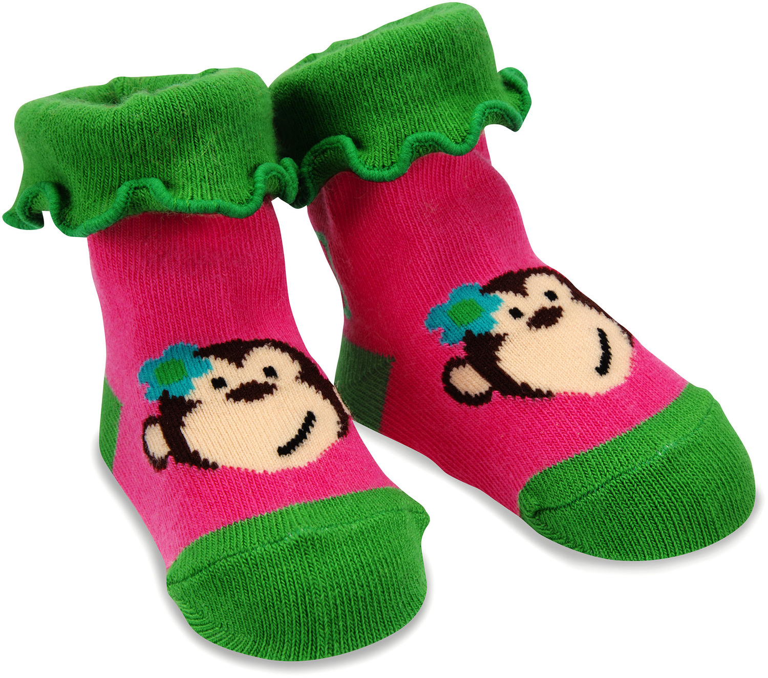 Pink and Green Monkey by Izzy & Owie - Pink and Green Monkey - 0-12 Socks