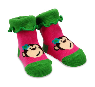 Pink and Green Monkey by Izzy & Owie - 0-12 Socks