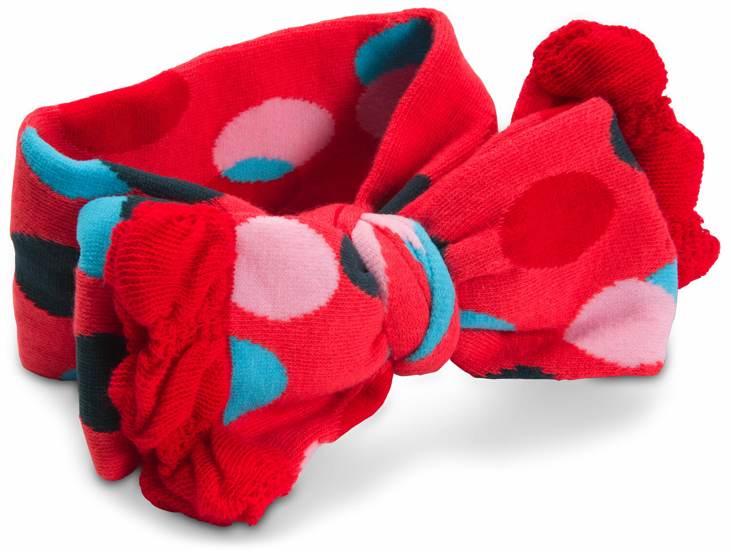 Coral and Blue Polka Dot by Izzy & Owie - Coral and Blue Polka Dot - Ruffled Knitted Headband