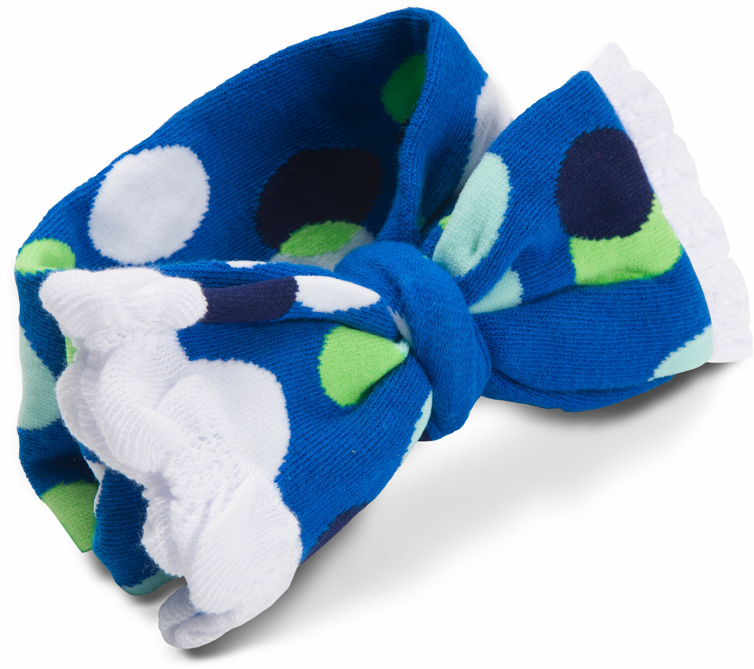 White and Navy Polka Dot by Izzy & Owie - White and Navy Polka Dot - Ruffled Knitted Headband