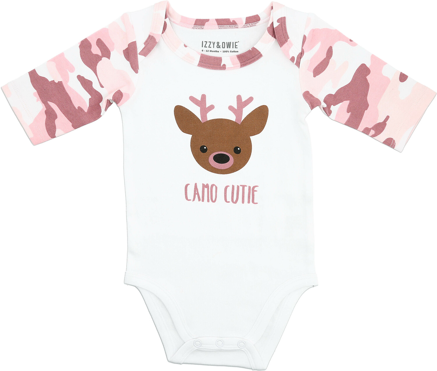Jewel Pink Camo Deer by Izzy & Owie - Jewel Pink Camo Deer - 6-12 Months 3/4 Sleeve Bodysuit