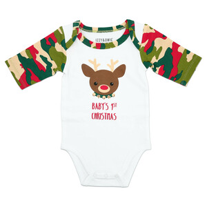 Christmas Camo Reindeer by Izzy & Owie - 6-12 Months 3/4 Sleeve Bodysuit