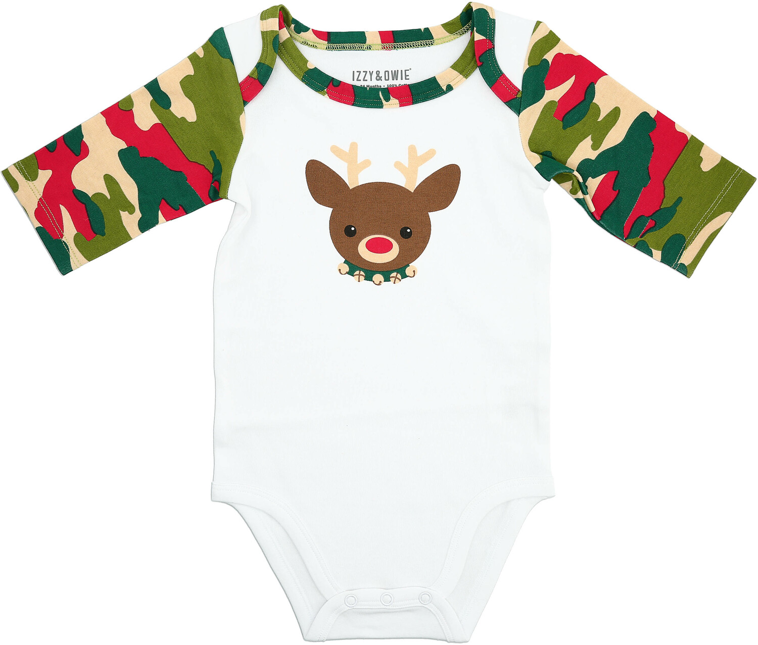 Christmas Camo Reindeer by Izzy & Owie - Christmas Camo Reindeer - 12-24 Months 3/4 Sleeve Bodysuit