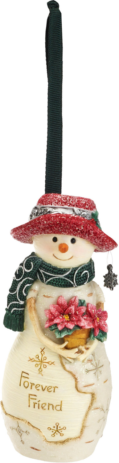 Forever Friend by The Birchhearts - Forever Friend - 4" Snowman Orn. w/Poinsettia
