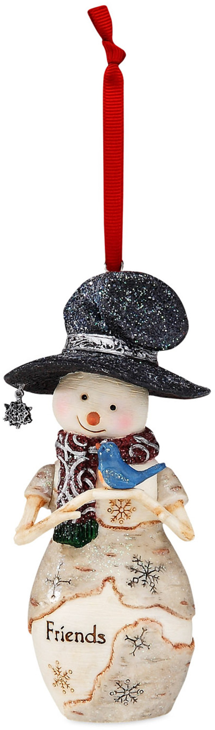 Friend by The Birchhearts - Friend - 4.25" Snowman Holding Bluebird Ornament