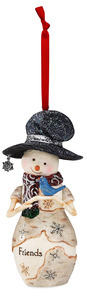 Friend by The Birchhearts - 4.25" Snowman Holding Bluebird Ornament