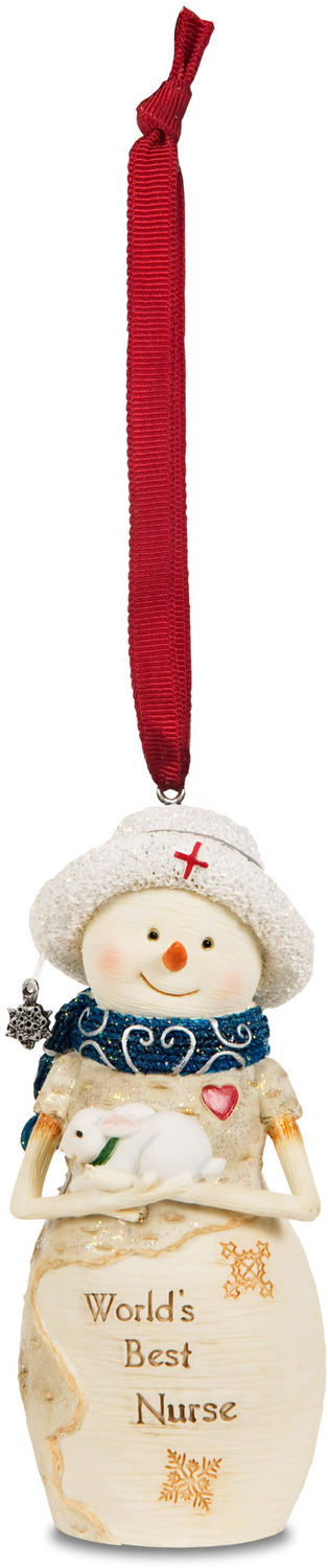 Nurse by The Birchhearts - Nurse - 4" Snowwoman Holding a Bunny Ornament