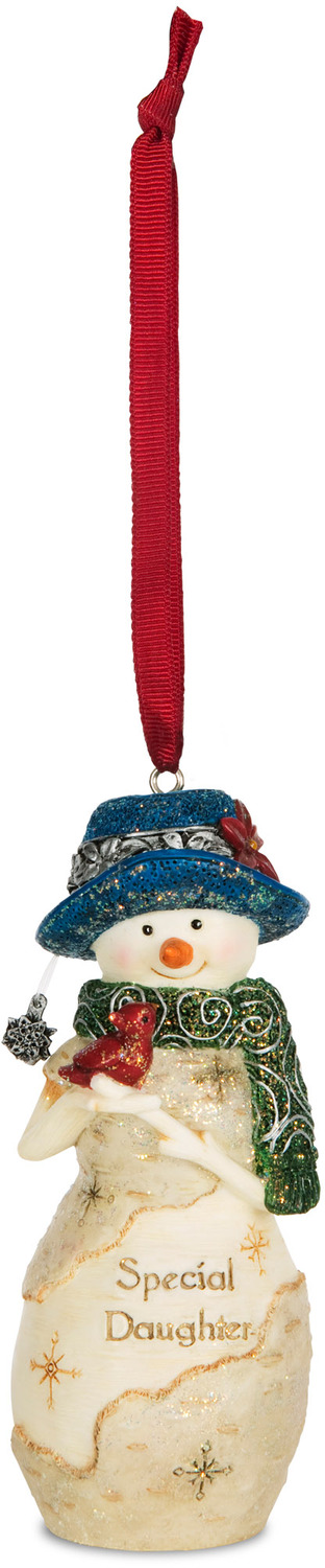 Daughter by The Birchhearts - Daughter - 4" Snowwoman Holding a Bird Ornament