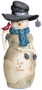 Let it Snow by The Birchhearts - 6" Snowman Holding Snowflakes and Cardinal