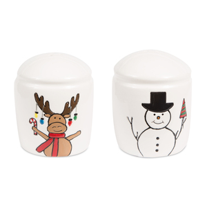 Snowman with Moose by Holiday Hoopla - 3" Salt & Pepper Shakers