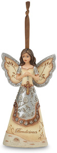 Bendiciones by Elements - 4.5" Hispanic Angel with Cross Ornament. Spanish/Latino Collection.