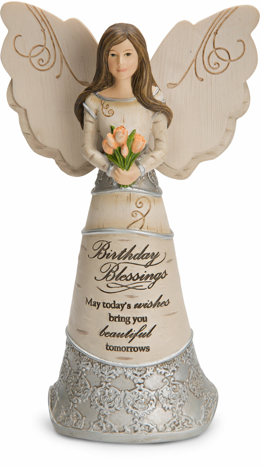 Birthday Blessings by Elements - Birthday Blessings - 6" Angel Holding Tulips