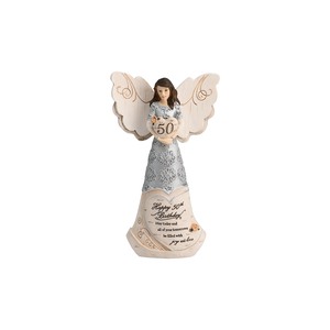 50th Birthday by Elements - 6" Angel Holding 50th Heart