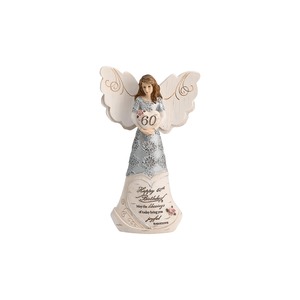 60th Birthday by Elements - 6" Angel Holding 60th Heart