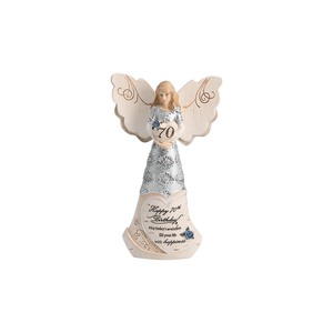 70th Birthday by Elements - 6" Angel Holding 70th Heart