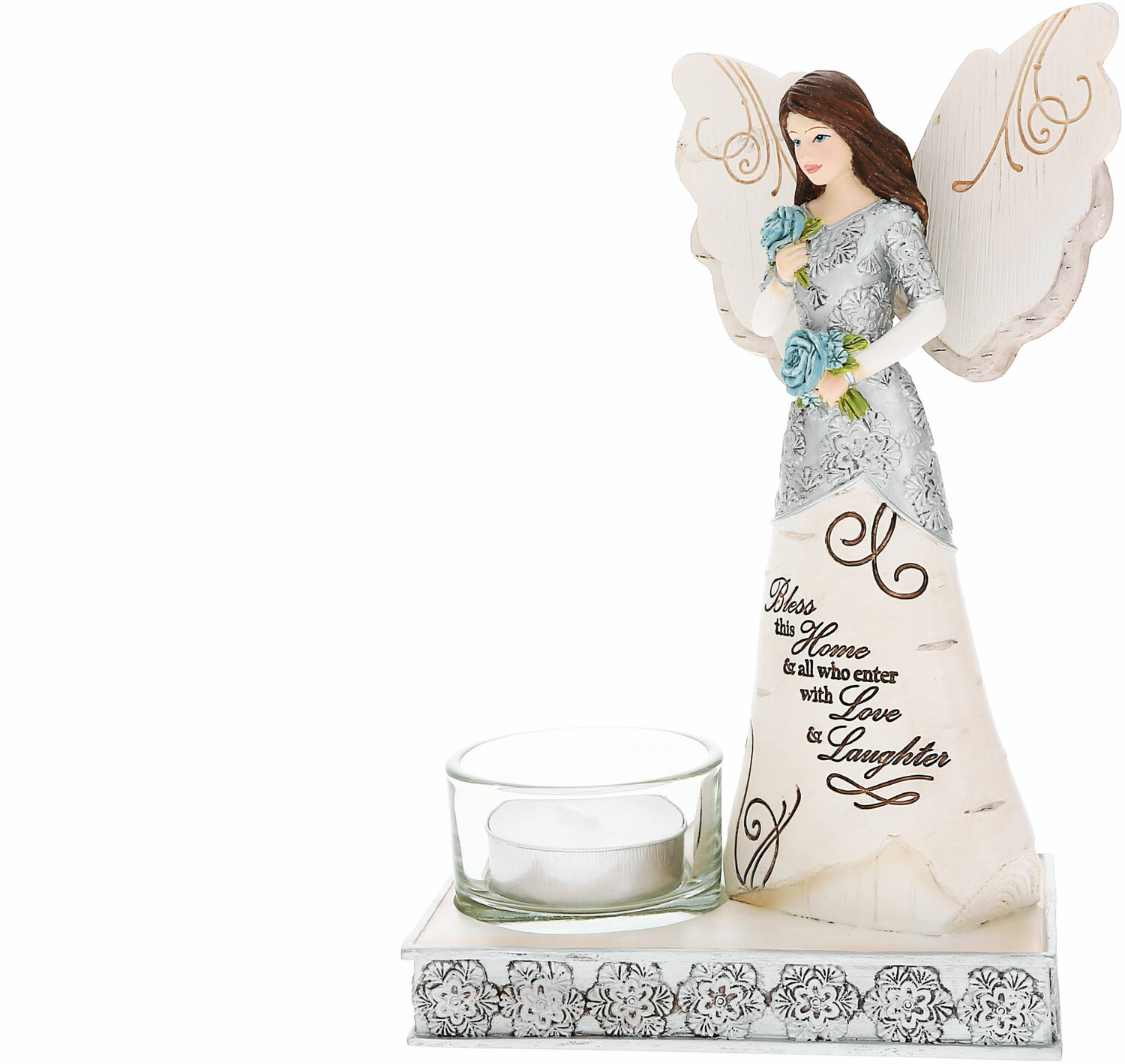 Bless this Home by Elements - Bless this Home - 6.75" Angel Holding Flowers with Tea Light Holder